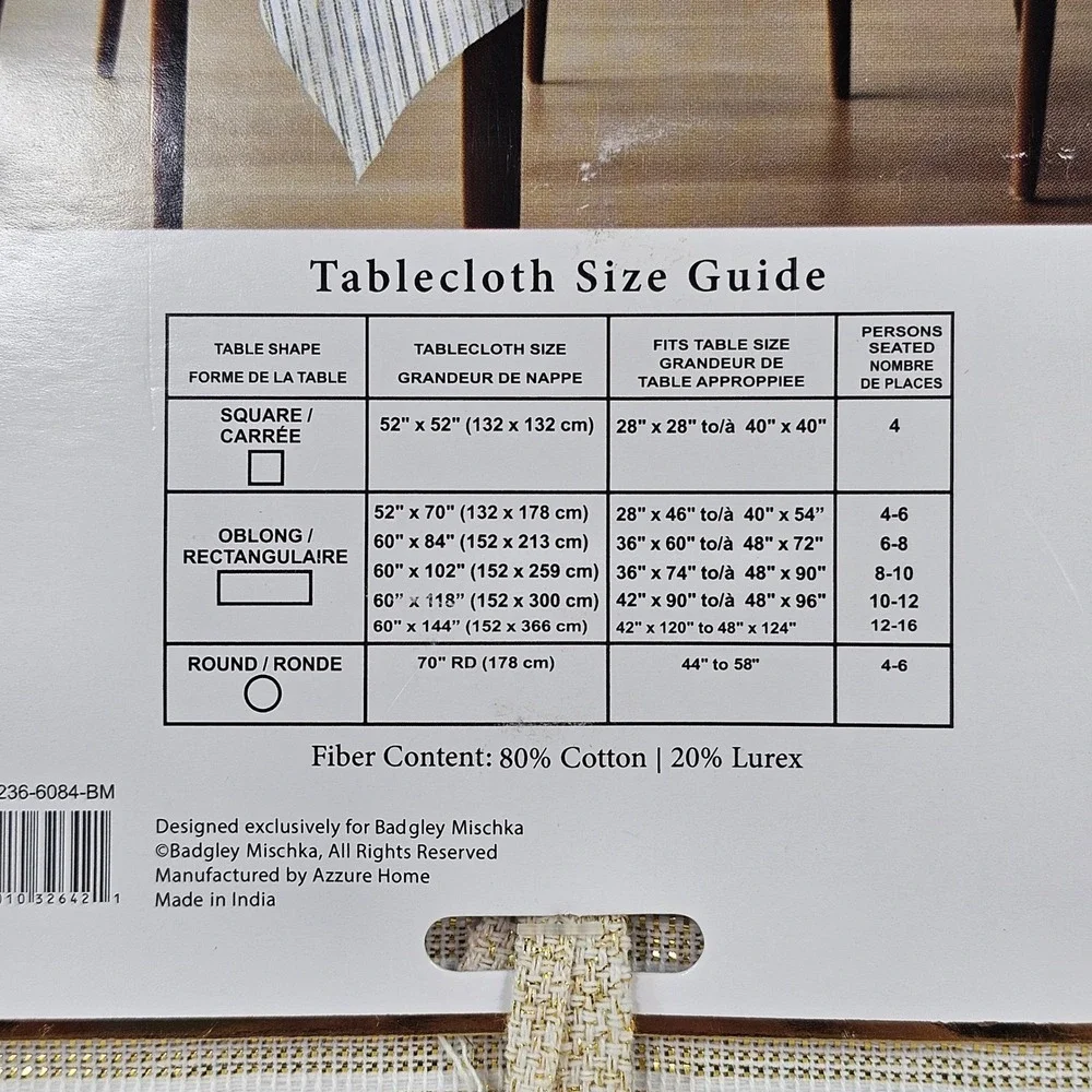 New Badgley Mischka Tablecloth 60x84 Rectangular Gold Ivory Metallic Striped
